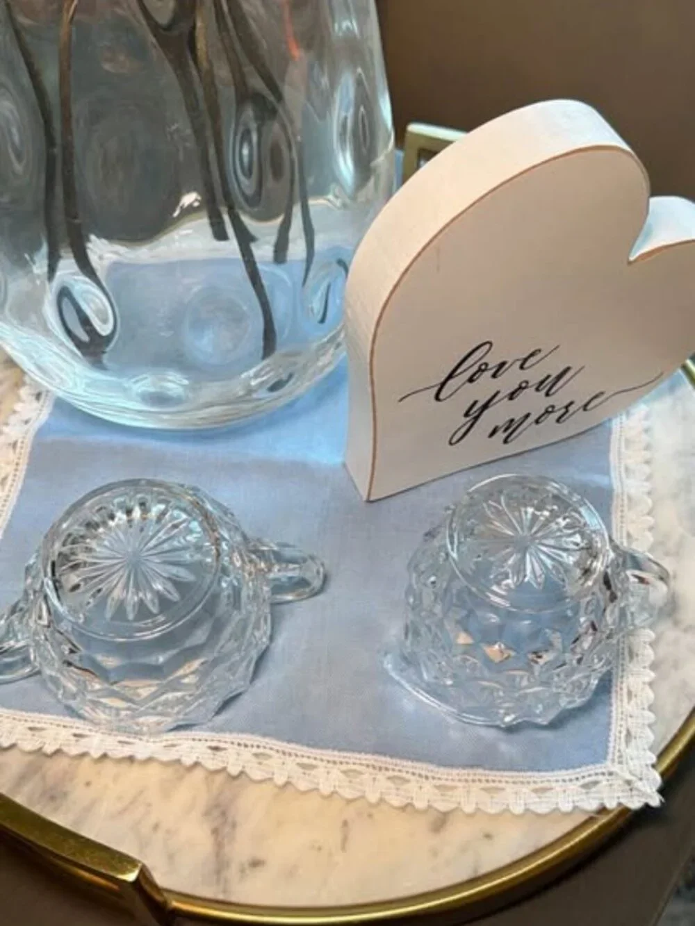 Vintage Diamond Cut Glass Creamer and Sugar Bowl Set